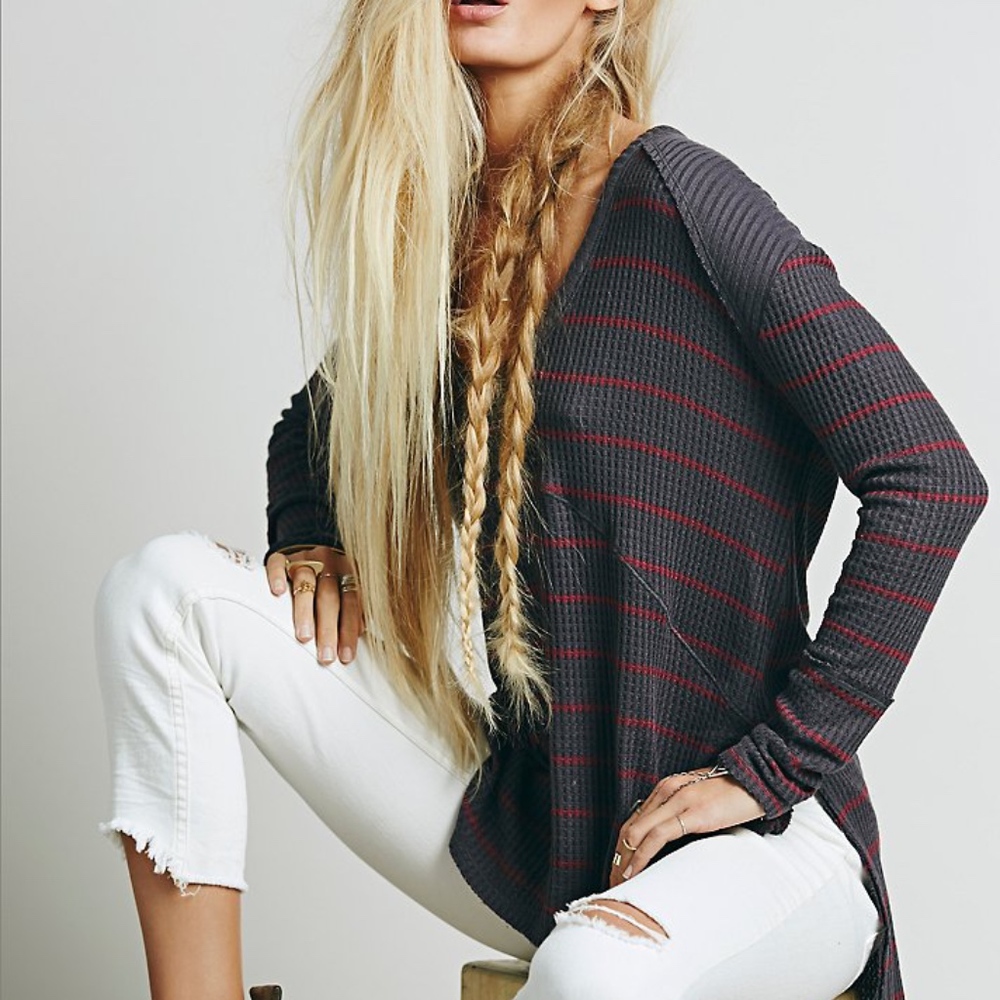 Free People Sunset Striped Gray and Red Thermal